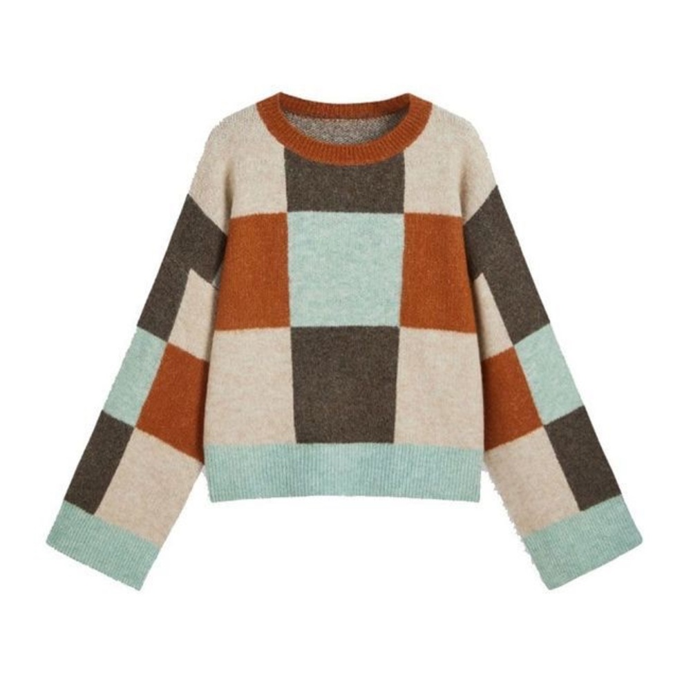 Patchwork Checkered Crewneck Sweater